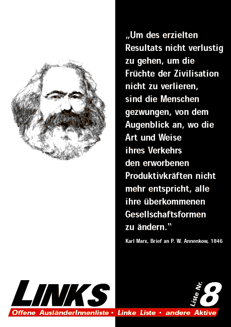 „Um des erzielten Resultats nicht verlustig zu gehen, um die Fr�chte der Zivilisation nicht zu verlieren,  sind die Menschen gezwungen, von dem Augenblick an, wo die Art und Weise  ihres Verkehrs  den erworbenen Produktivkr�ften nicht mehr entspricht, alle ihre �berkommenen Gesellschaftsformen  zu �ndern.“ Karl Marx, Brief an P. W. Annenkow, 1846