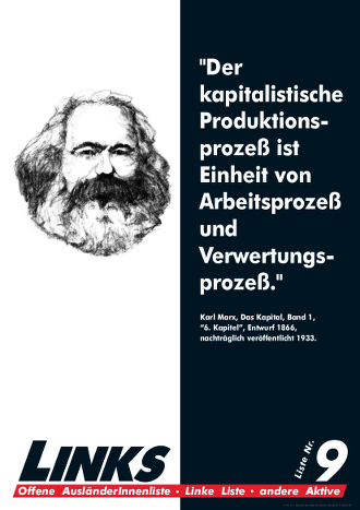 „Der kapitalistische Produktionsprozeß ist Einheit von Arbeitsprozeß und Verwertungsprozeß.“ Karl Marx, Das Kapital, Band 1, „6. Kapitel“, Entwurf 1866, nachträglich veröffentlicht 1933.