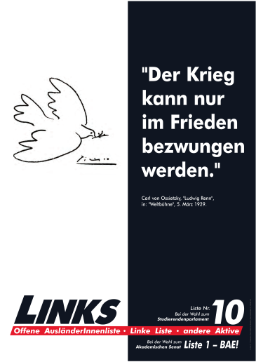 „Der Krieg kann nur im Frieden bezwungen werden.“ Carl von Ossietzky, „Ludwig Renn“, „Weltbühne“, 5. März 1929.